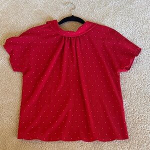 Vince Camuto Red Polka Dot Short Sleeve Blouse